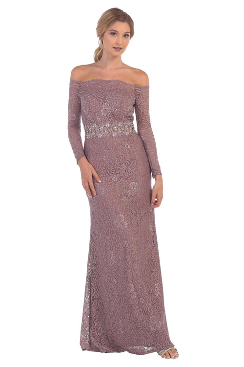 Eva USA 3287 Long Off-Shoulder Formal Lace Evening Party Dress
