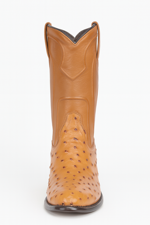 Los Altos Boots Men's Ostrich Roper Western Boots Honey