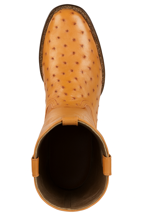 Los Altos Boots Men's Ostrich Roper Western Boots Honey