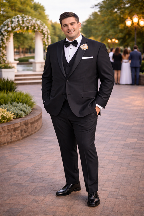 Mens Mantoni Black Tuxedo – Classic Formal Dinner Suit for Wedding, Prom and Black Tie Events