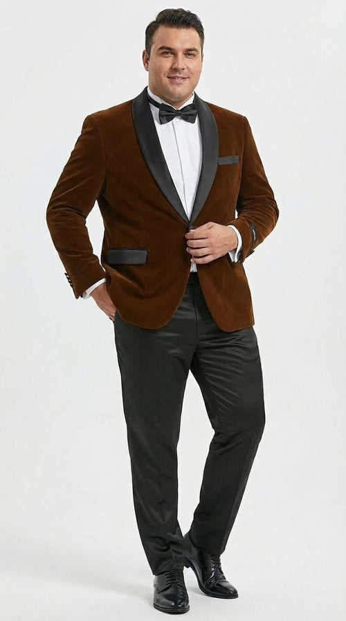 Mens Brown Velvet Tuxedo Jacket – Luxury Black Lapel Velvet Blazer for Wedding, Prom and Formal Events