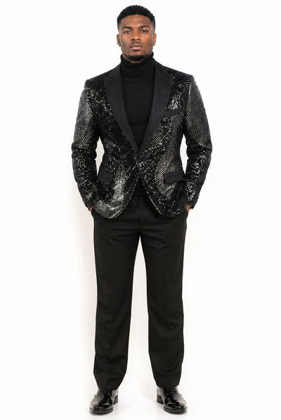 Mens Sequin Christmas Holiday Blazer – Luxury Party Jacket for New Year Jacket Sparkly Dinner Jacket in Color "Black"