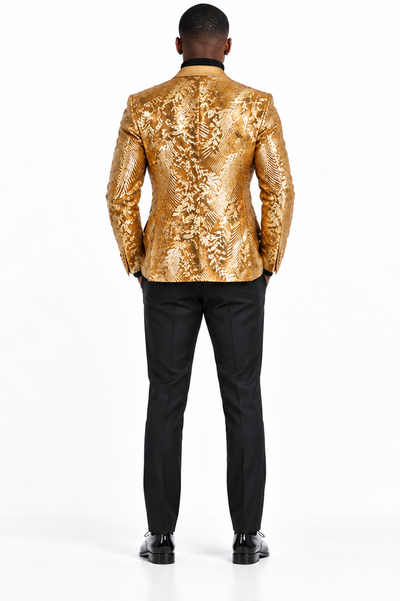 Mens Sequin Christmas Holiday Blazer – Luxury Party Jacket for New Year Jacket Sparkly Dinner Jacket in color "Gold"