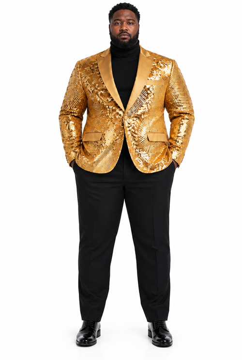 Mens Sequin Christmas Holiday Blazer – Luxury Party Jacket for New Year Jacket Sparkly Dinner Jacket in color "Gold"