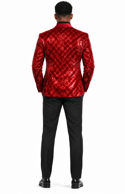 Mens Sequin Christmas Holiday Blazer – Luxury Party Jacket for New Year Jacket Sparkly Dinner Jacket in color "Crimson Red"