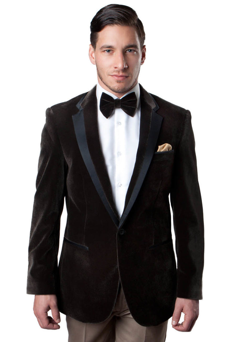 Men's Velvet Tuxedo Blazer in Brown with Satin Trim – SuitUSA
