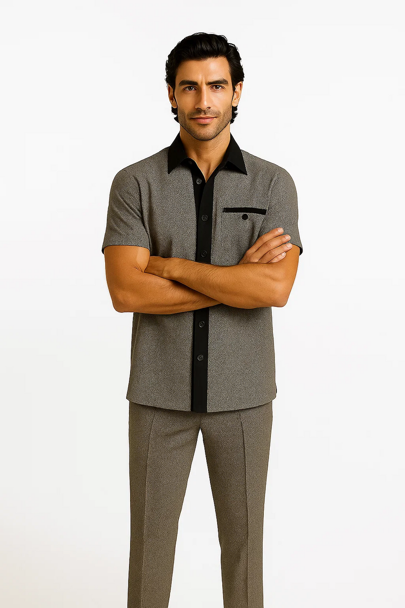 Men’s Houndstooth Walking Suit by Dreams by Zacchi – 2 Piece Lei sure Set in black/white- $99