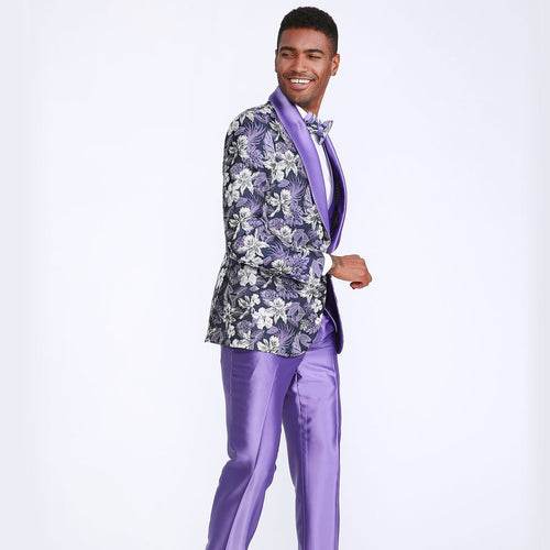 Purple Floral Tuxedo Set with Shawl Lapel β Wedding & Prom