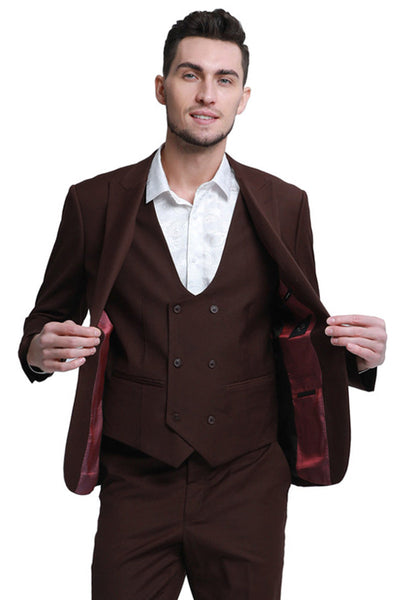 Men's Slim Fit Brown Double Breasted Vest for Weddings