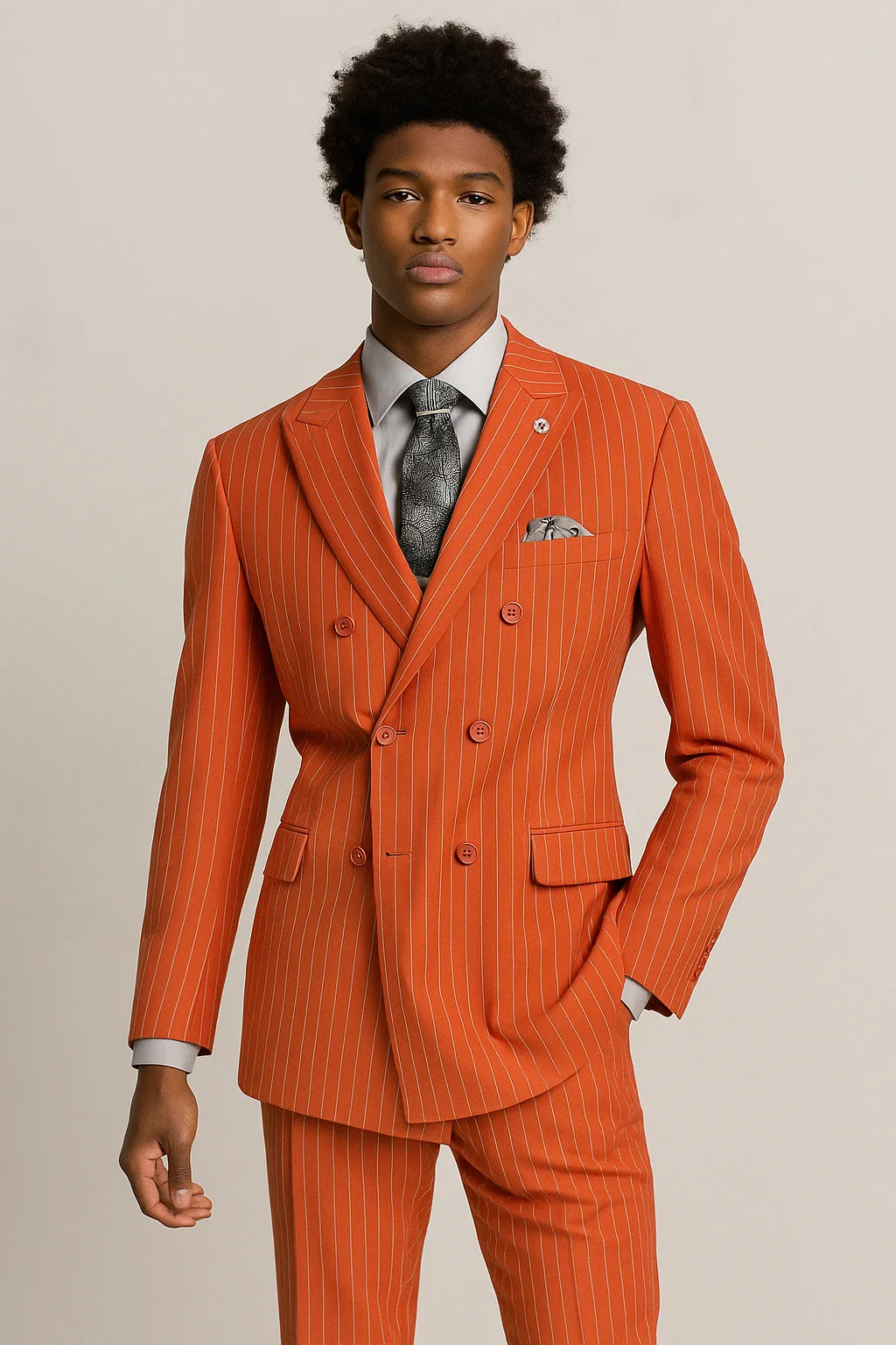 Men’s Slim Fit Canyon Clay Pinstripe Double Breasted Suit – SuitUSA