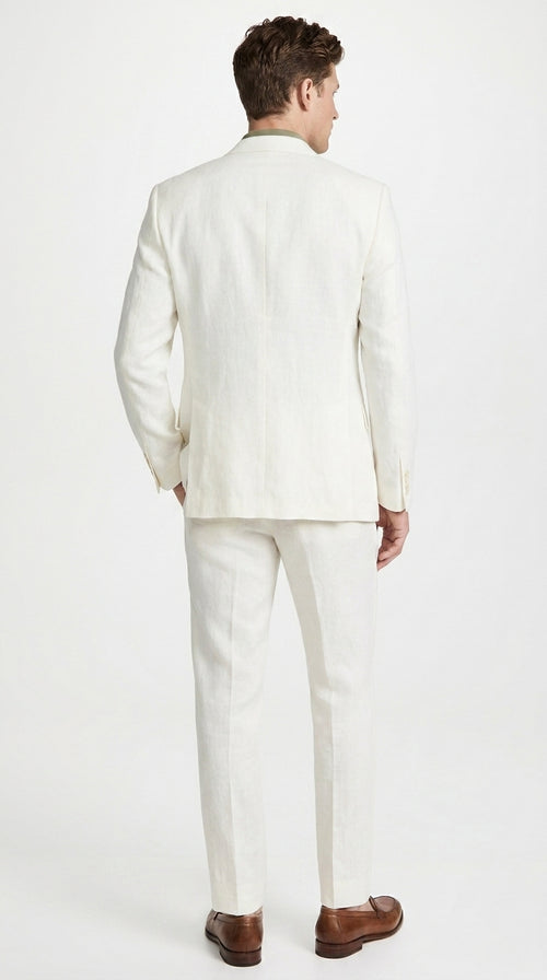 Men’s White Linen and Cotton Summer Suit, Basic Modern 2 Piece Wedding and Beach Suit
