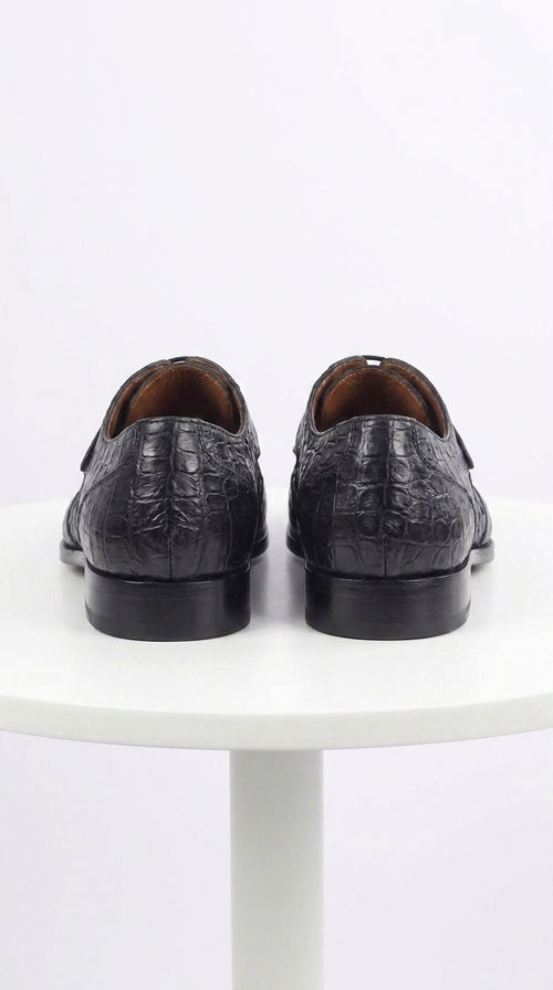 Men’s Navy Exotic Leather Loafers, Alligator Texture Formal Dress Shoes