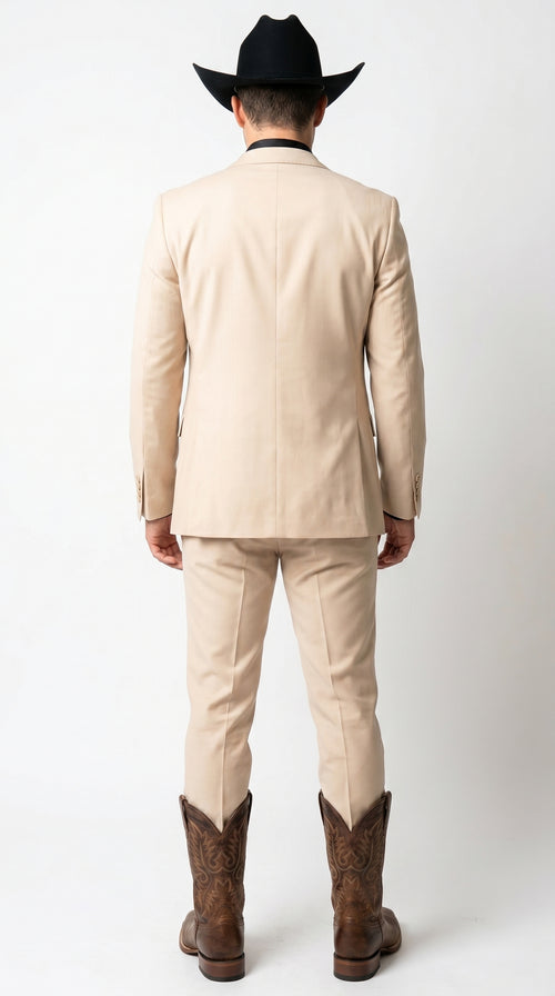 Men’s Light Beige Western 3 Piece Suit with Shawl Lapel, Cowboy Tuxedo Formal Outfit