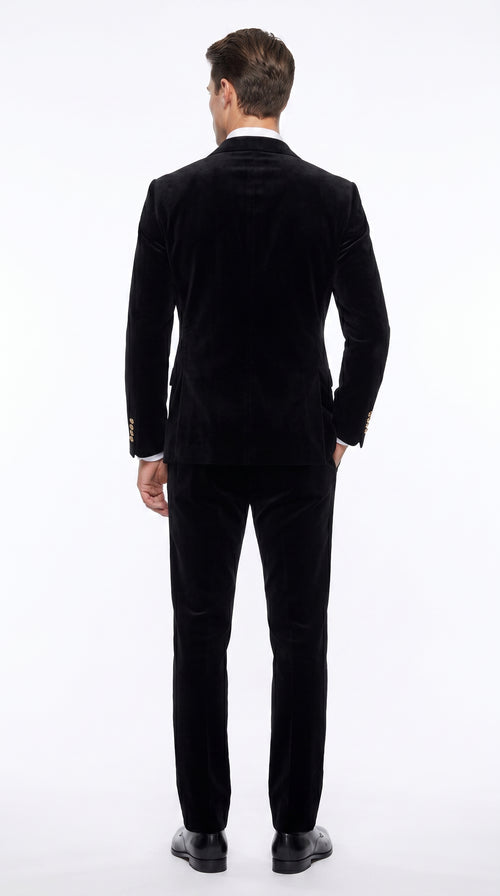 Men’s Rossi Man Zeus Black Velvet Double Breasted Tuxedo Suit, Formal Wedding Prom Dinner Suit Set