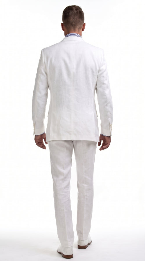 Men’s Big & Tall White Linen Suit – 2 Piece 2-Button Summer Wedding & Beach Suit with Tapered Pants