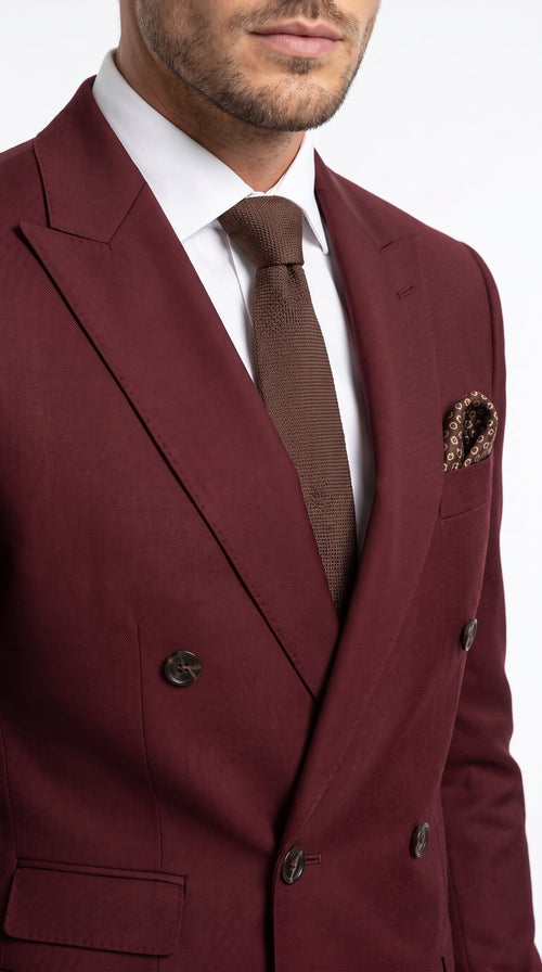 Men’s Burgundy Double Breasted Suit – Modern Fit Wedding, Prom & Formal Suit with Tapered Pants