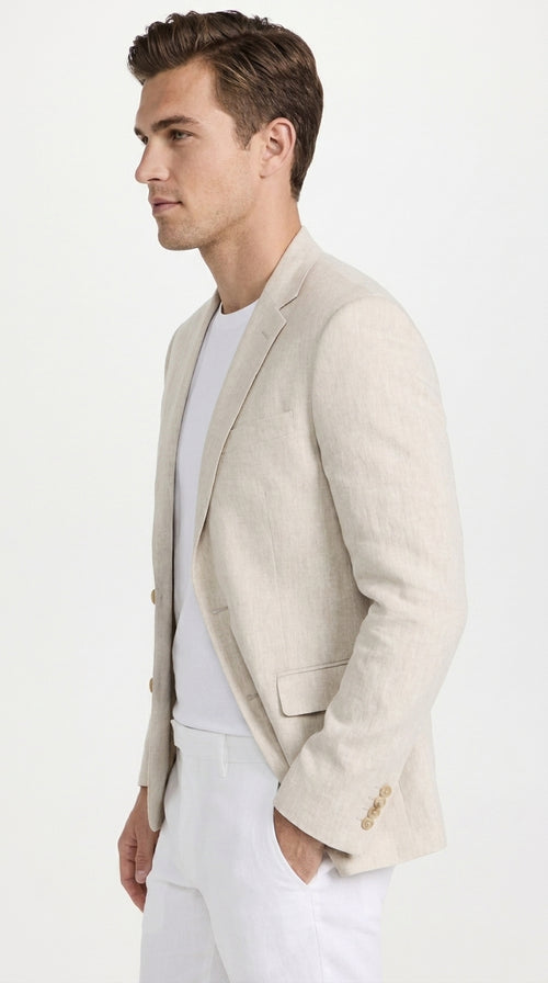 Men’s Natural Linen Blazer, Lightweight Sport Coat for Summer Wedding and Casual Events