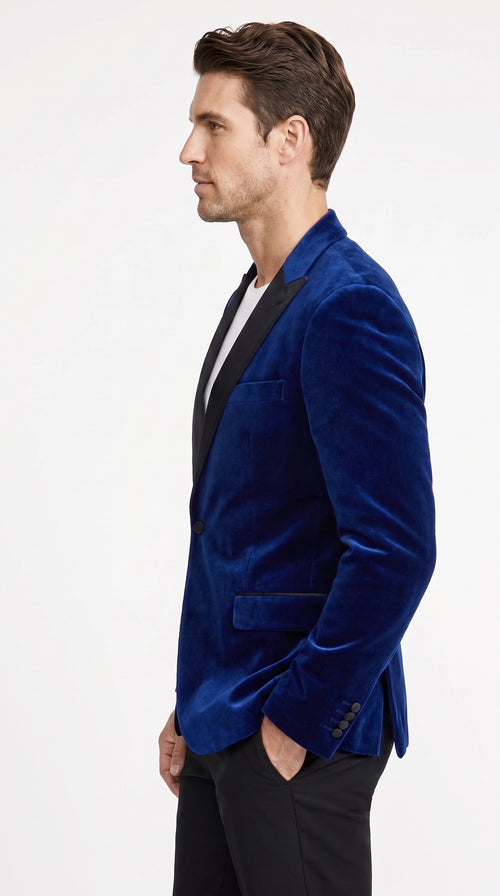 Men’s Dark Royal Blue Velvet Tuxedo Dinner Jacket, Designer Formal Wedding Prom Blazer