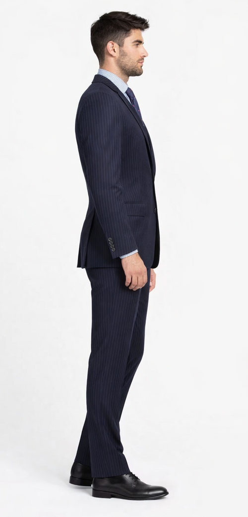Mantoni Black, Gray, Navy Blue Stripe Two-button Wool Suit 3 Fabrics