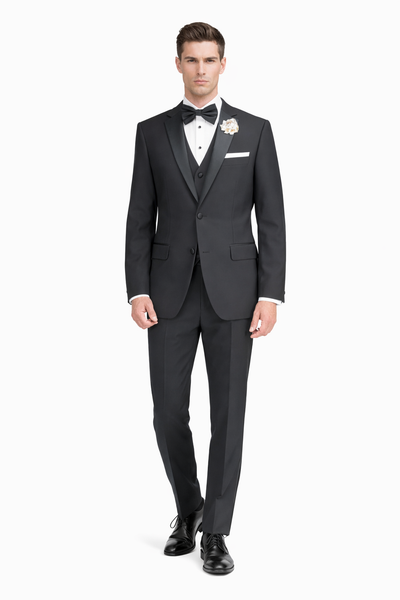 Mens Mantoni Black Tuxedo – Classic Formal Dinner Suit for Wedding, Prom and Black Tie Events
