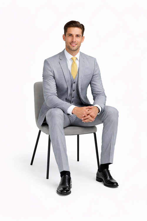 Mantoni Light Gray Suit for Men – Elegant Wedding and Business Formal Suit