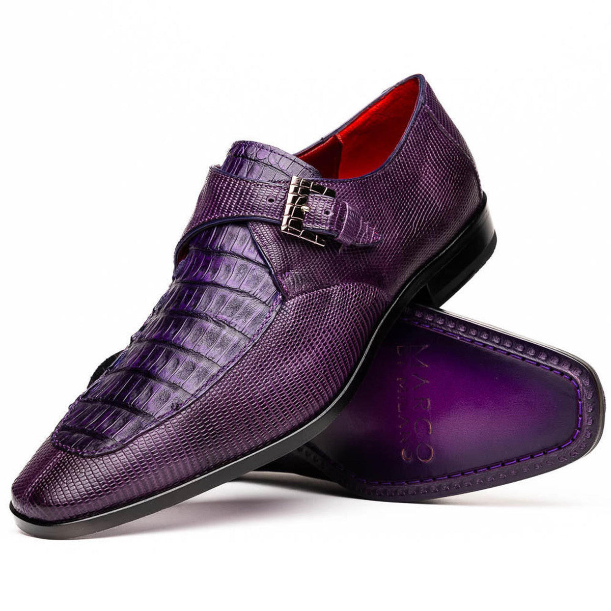 Marco Di Milano Purple Crocodile Lizard Shoes Monkstrap Toluca