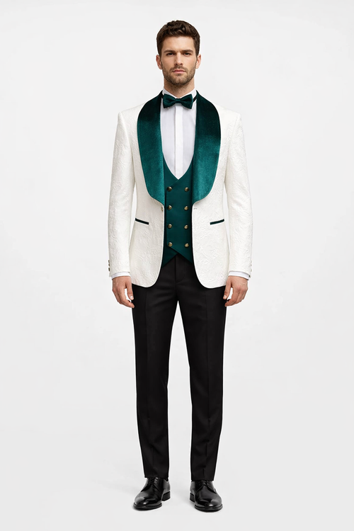 Marco Lorenzo Premium Paisley Green Velvet 4pc Suit W/ Matching Bowtie