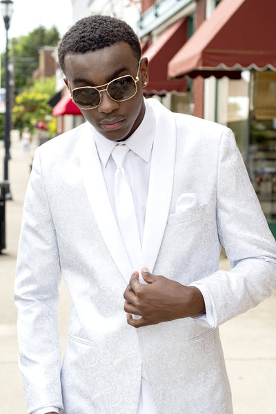 Aries White & Silver Paisley Shawl Tuxedo Jacket (Separates) by PROMTUXEDO