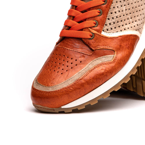 Zelli Matteo Calfskin and Perforated Suede Sneaker in Burnt Orange