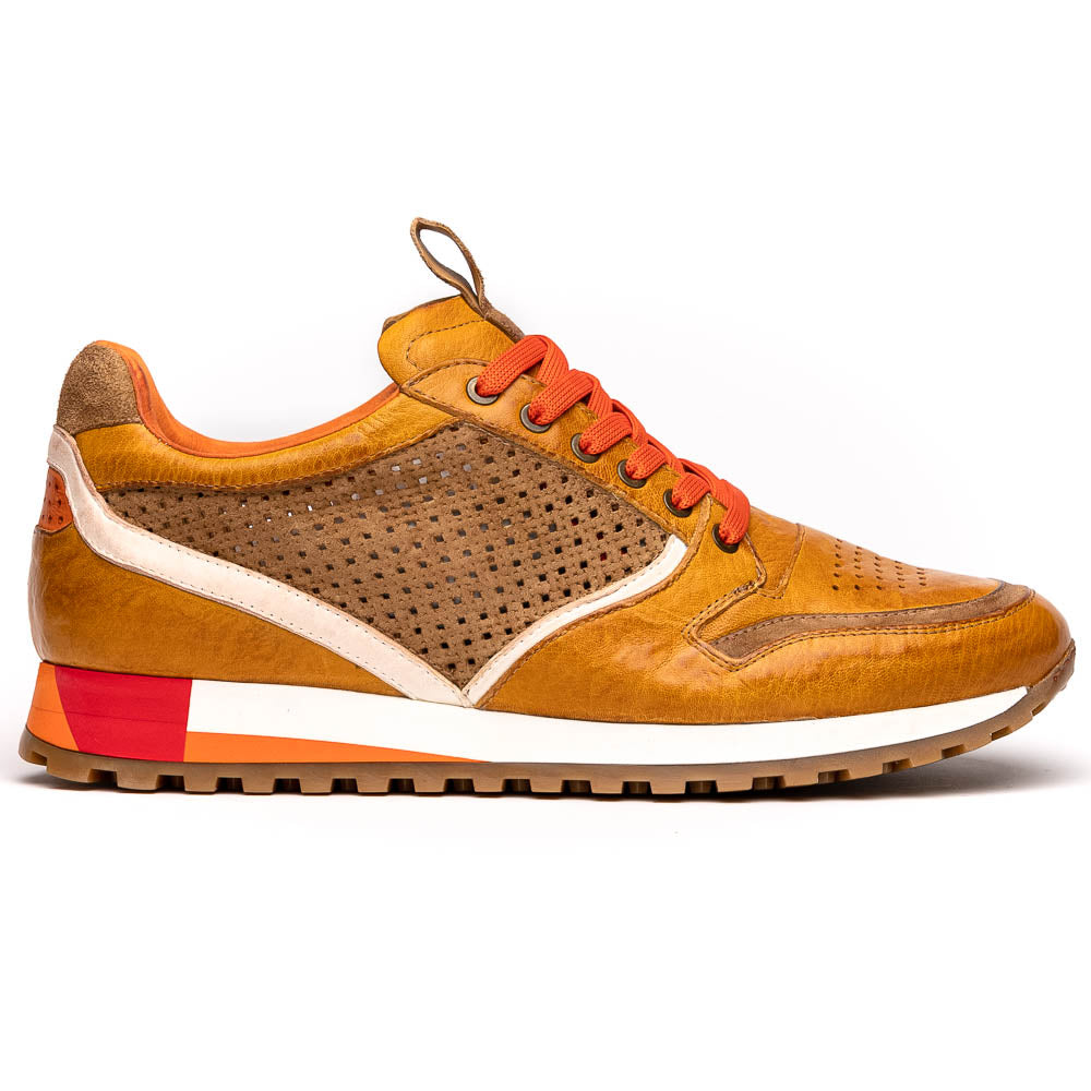 Zelli Matteo Calfskin and Perforated Suede Sneakers in Mustard