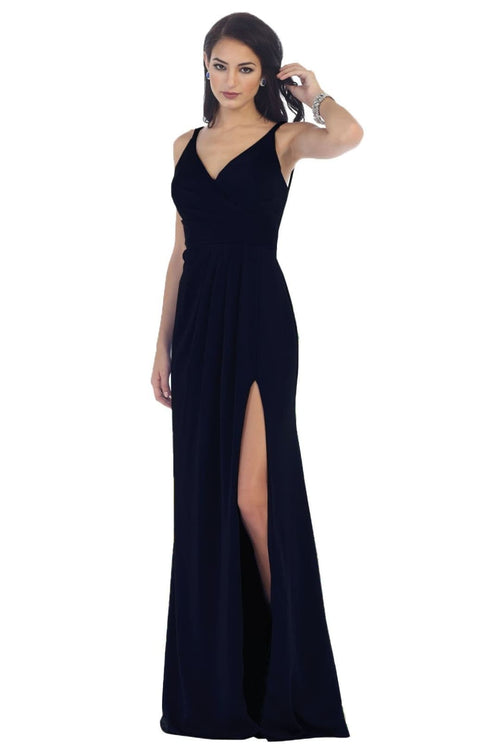 May Queen MQ1469 Long V Neck Simple Stretchy Formal Evening Gown