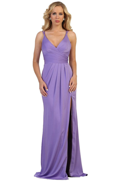 May Queen MQ1469 Long V Neck Simple Stretchy Formal Evening Gown