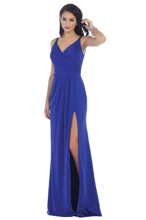 May Queen MQ1469 Long V Neck Simple Stretchy Formal Evening Gown