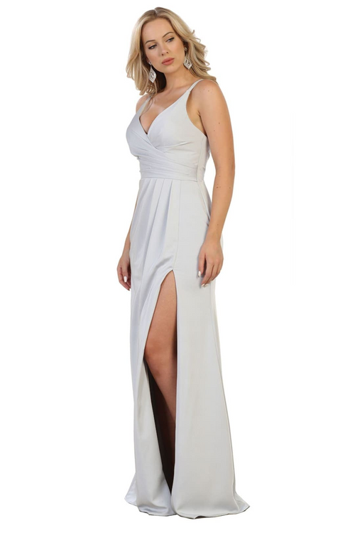 May Queen MQ1469 Long V Neck Simple Stretchy Formal Evening Gown