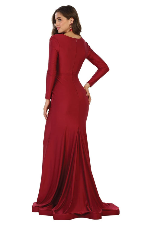 V Neck Mermaid Dress Classy Long Sleeve Evening Gown