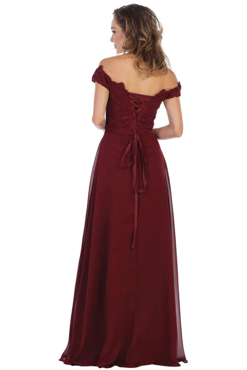 May Queen MQ1601 Off The Shoulder A-Line Corset Back Prom Gown