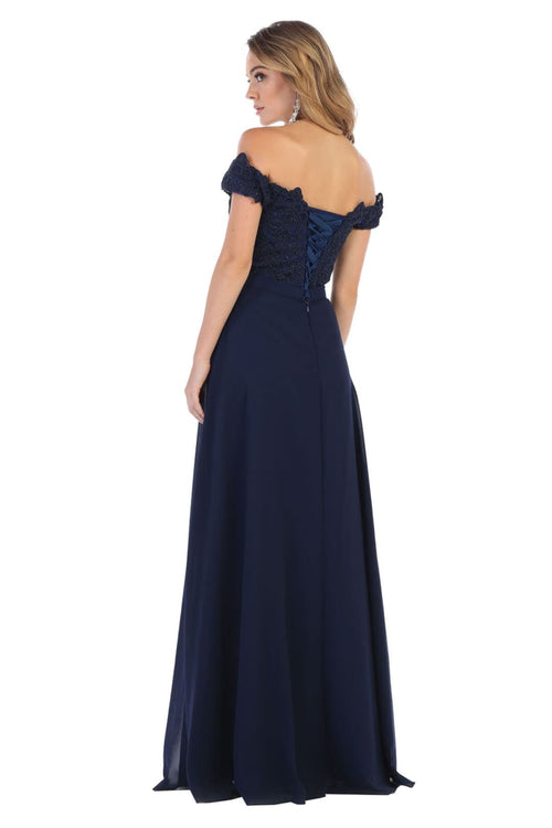 May Queen MQ1601 Off The Shoulder A-Line Corset Back Prom Gown