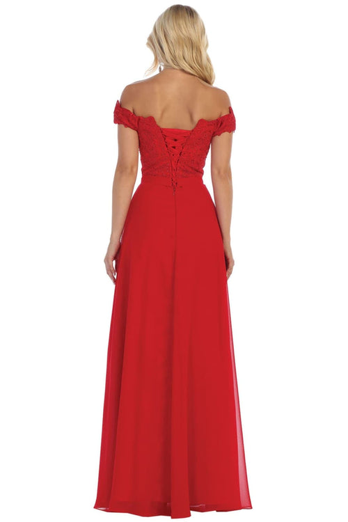 May Queen MQ1601 Off The Shoulder A-Line Corset Back Prom Gown