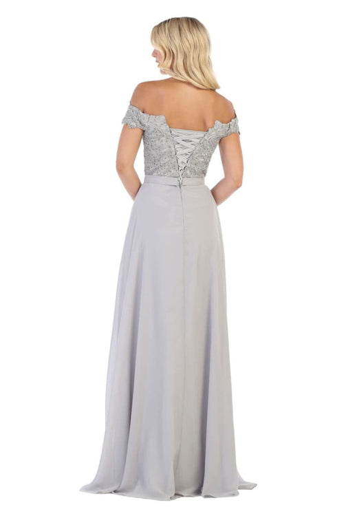 May Queen MQ1601 Off The Shoulder A-Line Corset Back Prom Gown