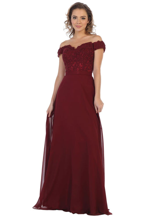 May Queen MQ1601 Off The Shoulder A-Line Corset Back Prom Gown
