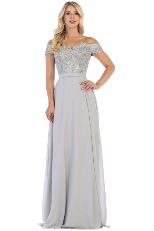 May Queen MQ1601 Off The Shoulder A-Line Corset Back Prom Gown