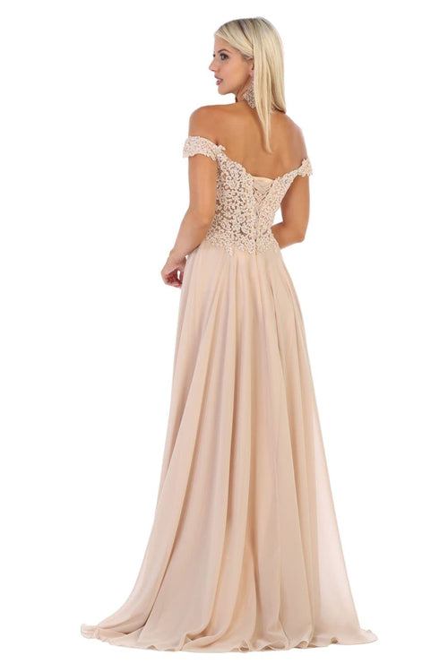 May Queen MQ1602 Off Shoulder Corset Flowy Prom Gown