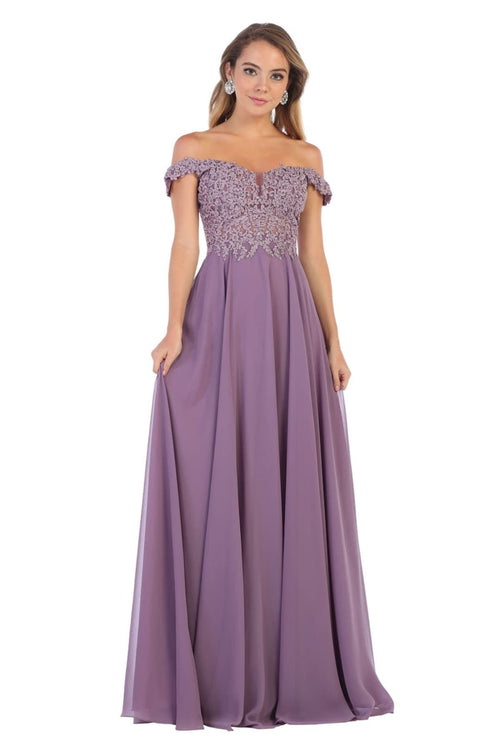 May Queen MQ1602 Off Shoulder Corset Flowy Prom Gown