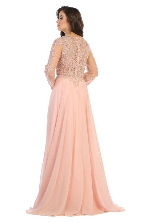 May Queen MQ1615 Long Sleeve A Line Classy Mother of the Bride Gown-New Collection