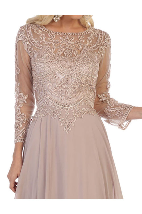 May Queen MQ1615 Long Sleeve A Line Classy Mother of the Bride Gown-New Collection