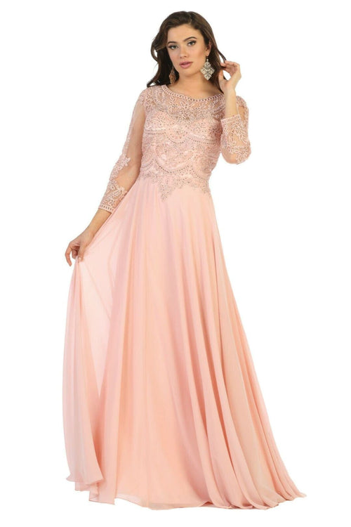 Mother of the Bride Dress 3/4 Long Sleeves Chiffon A-Line Evening Gown-New Collection
