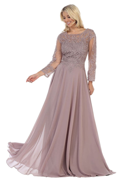 May Queen MQ1615 Long Sleeve A Line Classy Mother of the Bride Gown-New Collection