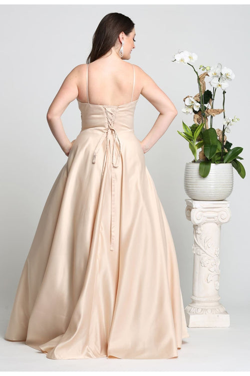 May Queen MQ1678 Simple A-Line Sleeveless Modern Satin Evening Gown