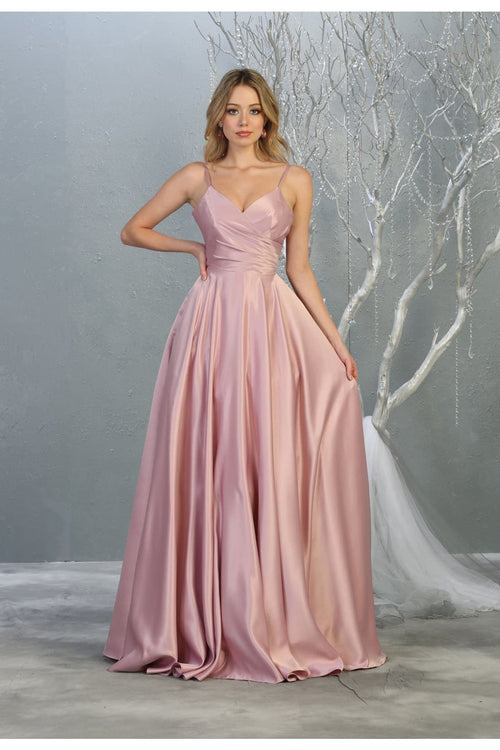 May Queen MQ1678 Simple A-Line Sleeveless Modern Satin Evening Gown