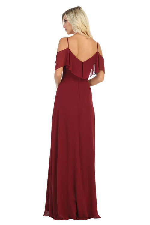 Cold Shoulder Long Simple Elegant Bridesmaid Dress